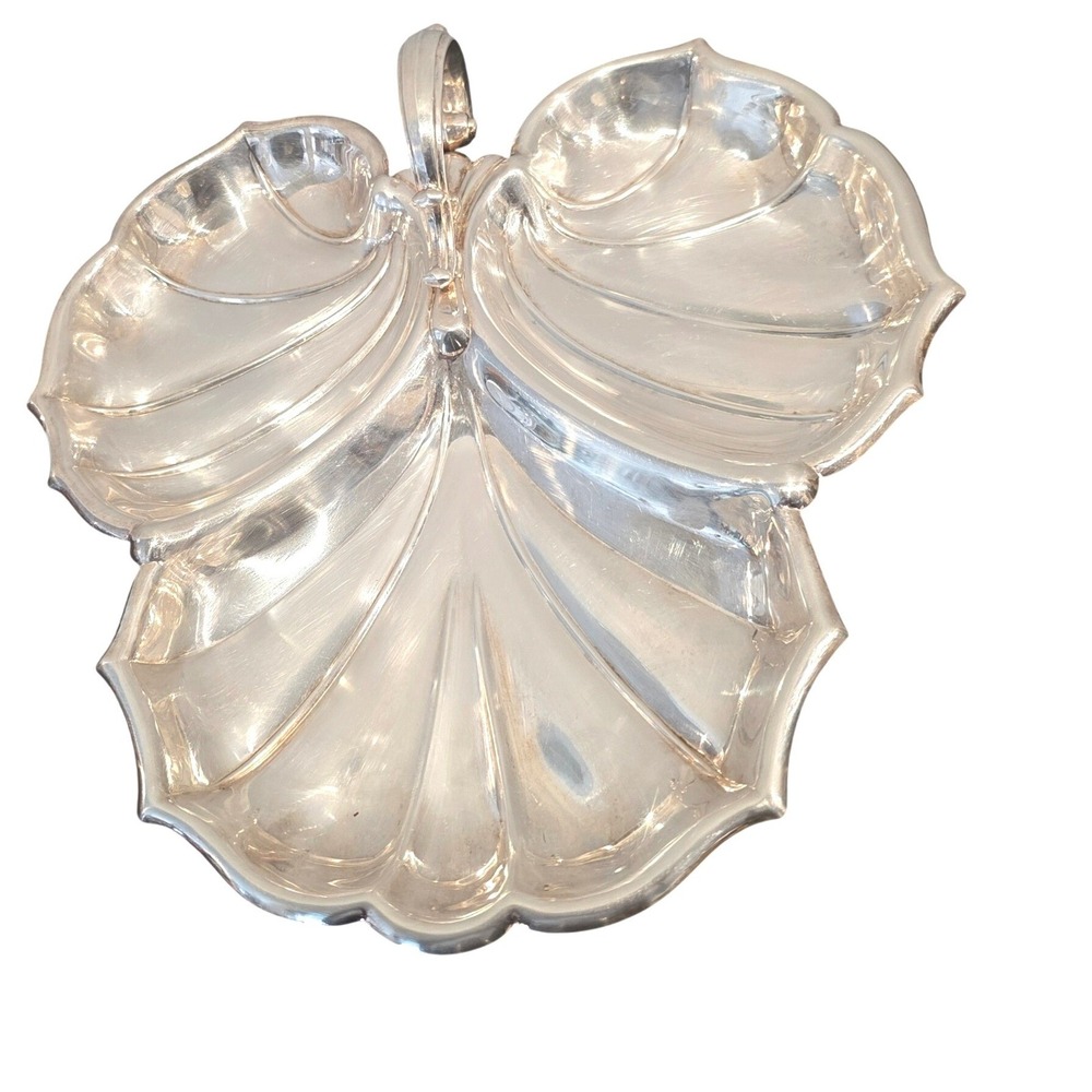 TOWLE Silver Plate Triple Shell Divided Serving Dish with Scroll Handle 11"